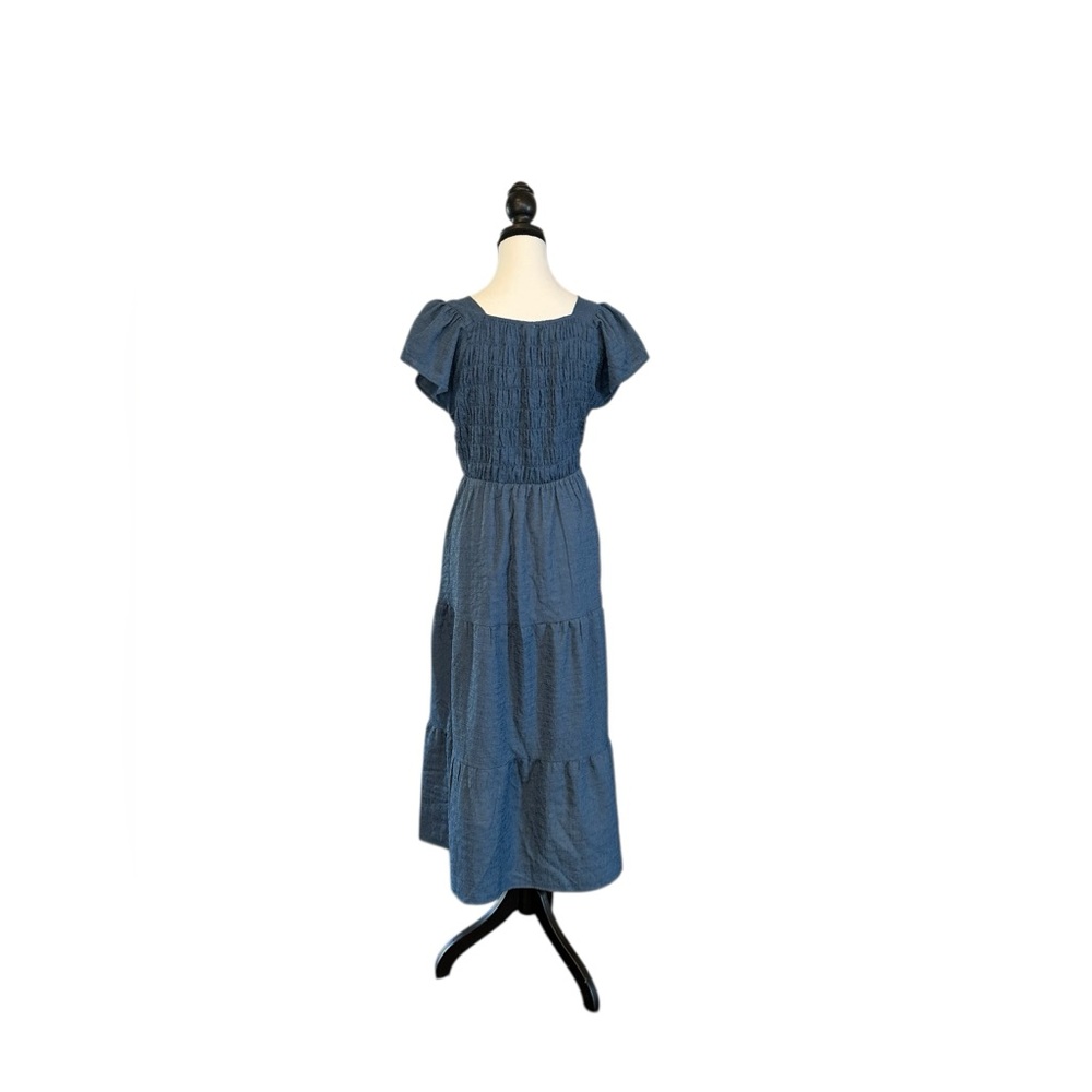 Baltic Born Blue Textured Sweetheart Puff Sleeve Tiered Midi Dress — Large NWT 💙 - Picture 7 of 7
